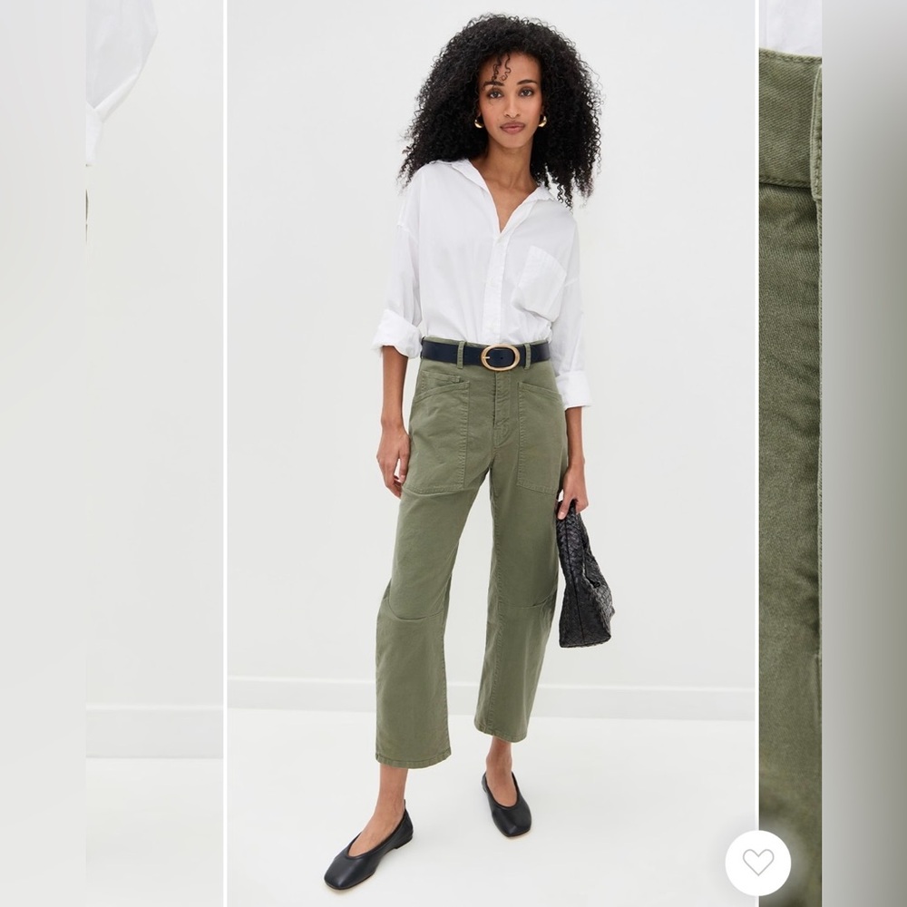 Nili Lotan Camo Green Shon Cotton Twill Mid-rise Barrel Leg Pant